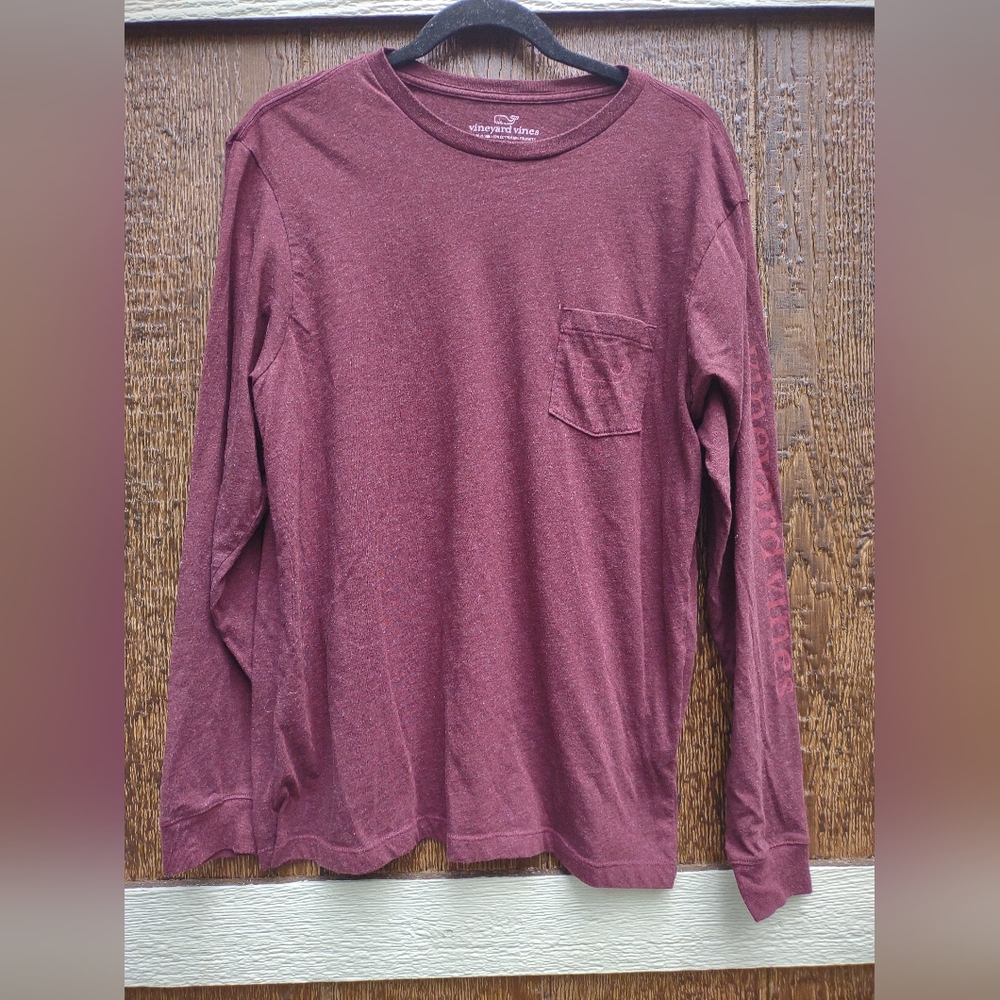 Vineyard Vines Maroon Long Sleeve One Pocket T Shirt Mens M
